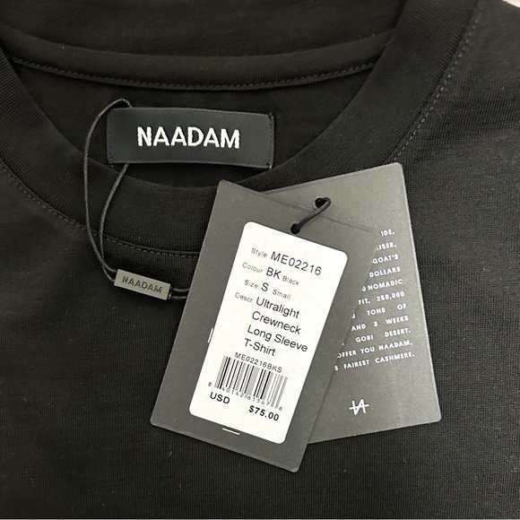 Naadam Black Ultralight Crew Neck Long Sleeve Wool Blend T Shirt NWT Small Mens - Picture 6 of 10